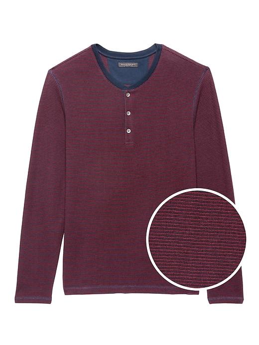 Banana Republic Mens Waffle-knit Long-sleeve Henley T-shirt California Burgundy Red Size M
