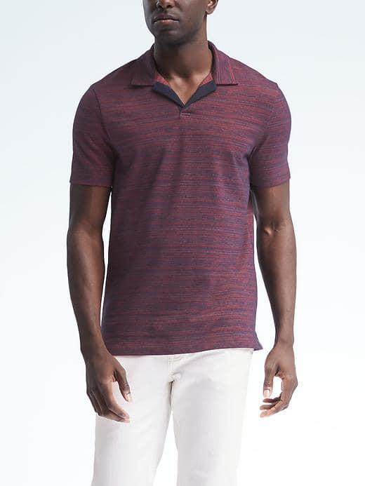 Banana Republic Mens Pique Marled Stripe Polo - Deep Red