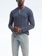 Banana Republic Mens Long Sleeve Soft Wash Henley - Midnight Navy