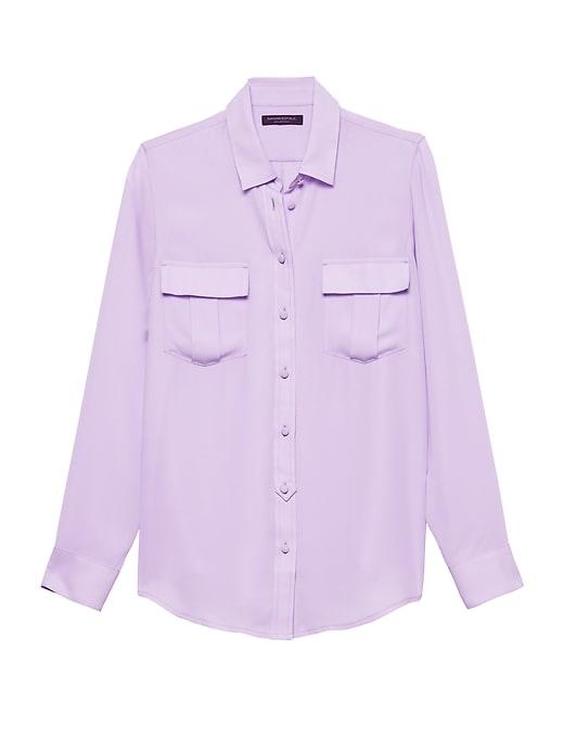 Banana Republic Womens Petite Dillon Classic-fit Utility Shirt Lavender Size Xs