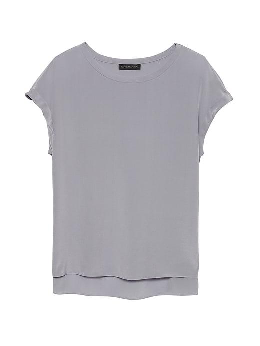 Banana Republic Womens Washable Silk Roll-cuff Top Gray Size Xs