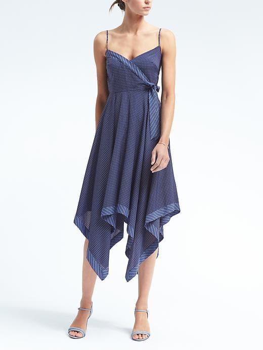 Banana Republic Womens Print Strappy Handkerchief Hem Dress - Blue Print
