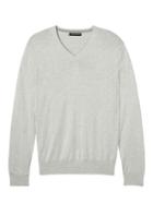Banana Republic Mens Silk Cotton Cashmere V-neck Sweater Silver Fox Gray Size M