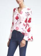 Banana Republic Womens Easy Care Floral Flare Sleeve Top - White