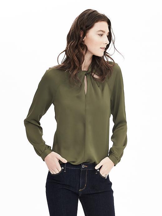 Banana Republic Womens Twisted Neck Blouse Size L Tall - New Olive