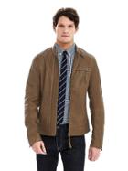 Banana Republic Mens Brown Leather Zip Jacket Size L - Brown Sierra