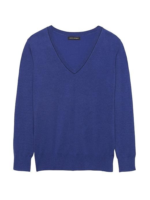 Banana Republic Womens Stretch-cotton V-neck Sweater Dutch Blue Size M