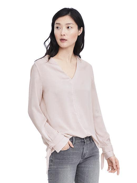 Banana Republic Bow Tie Cuff Blouse - Warm Stone