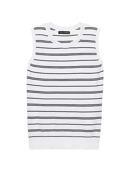 Banana Republic Womens Stretch-cotton Sweater Shell Stone Stripe Size L