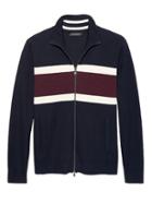 Banana Republic Mens Supima Cotton Chest-stripe Textured Full-zip Sweater Jacket Navy Blue Size L