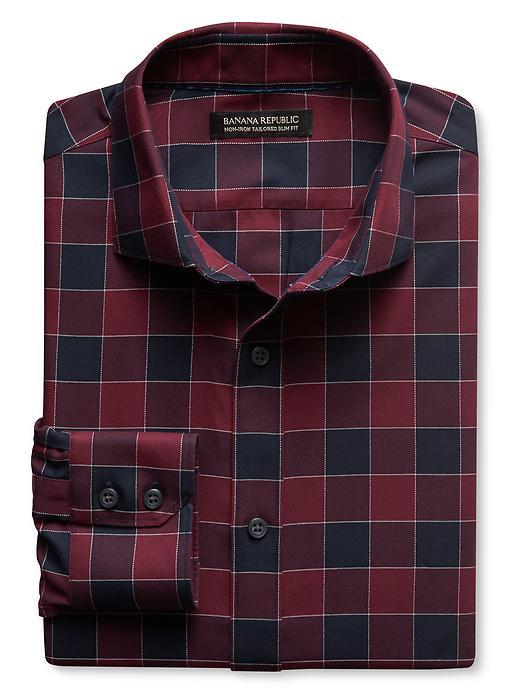 Banana Republic Mens Classic Fit Non Iron Red Gingham Shirt Size L Tall - Deep Burgundy
