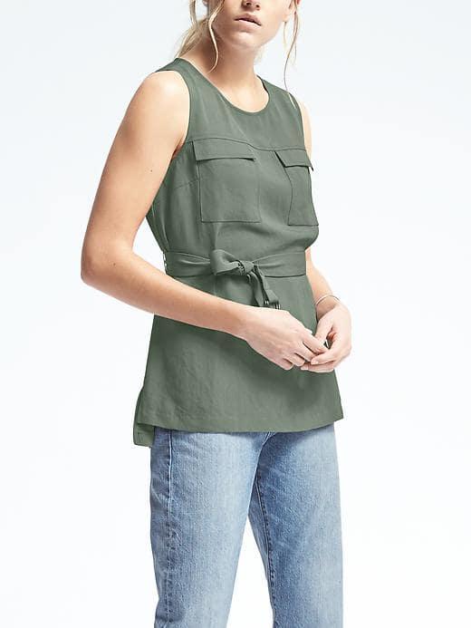 Banana Republic Womens Sleeveless Belted Pocket Tunic - Flight Jacket