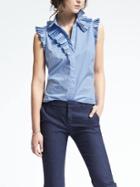 Banana Republic Riley Fit Sleeveless Dot Print Ruffle Shirt - Cool Water