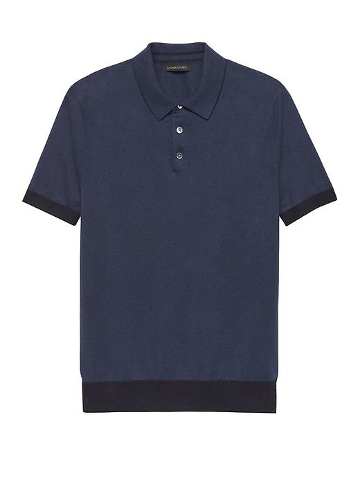 Banana Republic Mens Silk-linen Colorblock Sweater Polo Shirt Everblue Size L