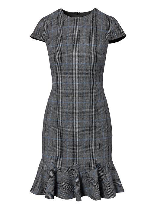 Banana Republic Womens Plaid Godet Flounce Sheath Dress - Gray Glenpaid