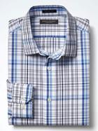 Banana Republic Mens Grant Fit Non Iron Poplin Plaid Shirt - Blue Voyage