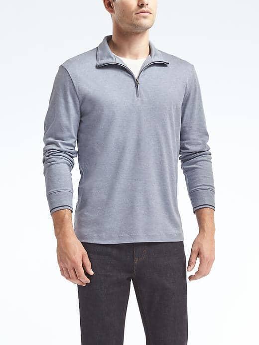 Banana Republic Mens Luxury Touch Half Zip Pullover - Light Blue