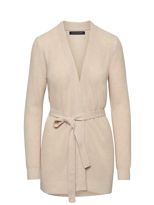 Banana Republic Womens Petite Wool-cashmere Blend Ribbed Cardigan Heather Oatmeal Size L