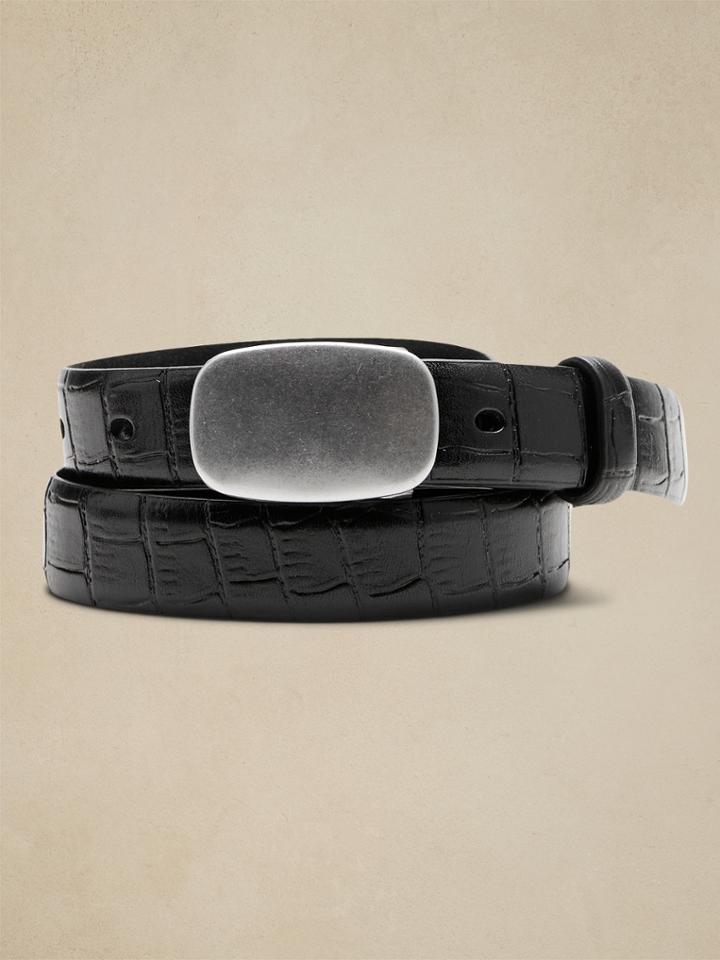 Embossed Leather Skinny Belt