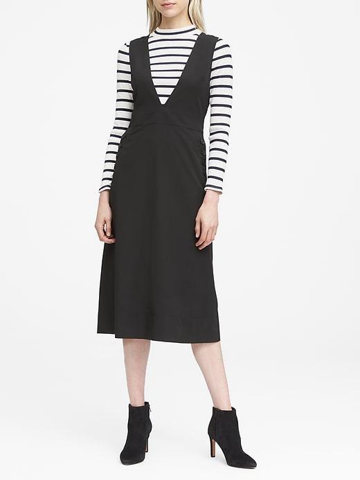 Banana Republic Womens Japan Online Exclusive Deep V-neck Pinafore Midi Dress Black Size 4
