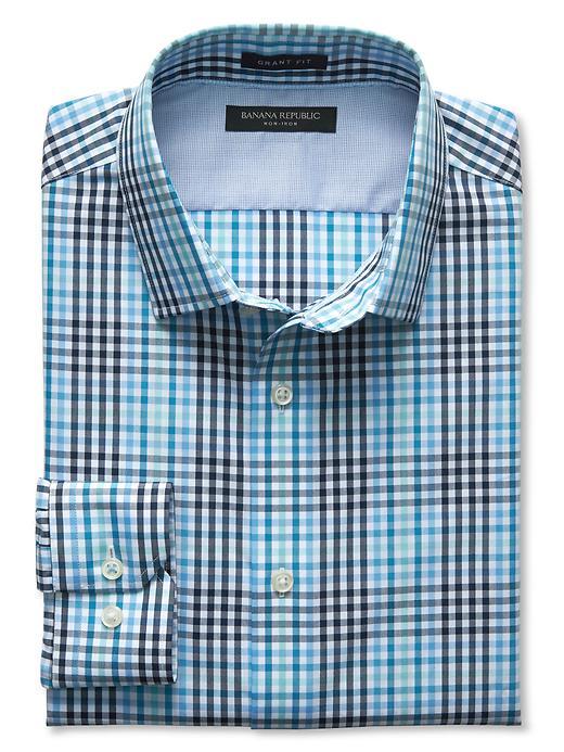 Banana Republic Mens Grant Fit Gingham Non Iron Cotton Shirt Size L Tall - Slalom Blue
