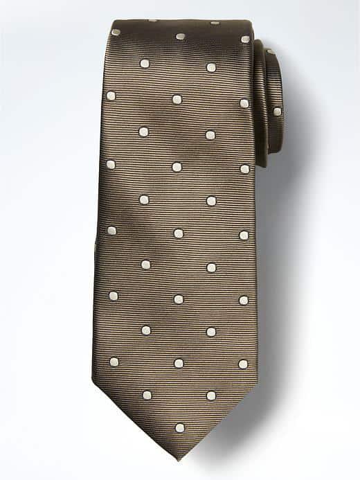 Banana Republic Twill And Dot Silk Nanotex Tie - Fall Khaki