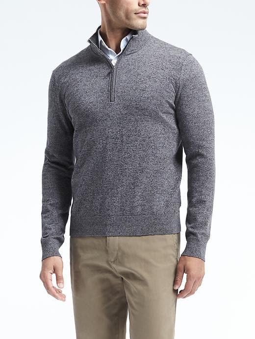 Banana Republic Mens Pima Cotton Cashmere Half Zip Pullover - Smoke
