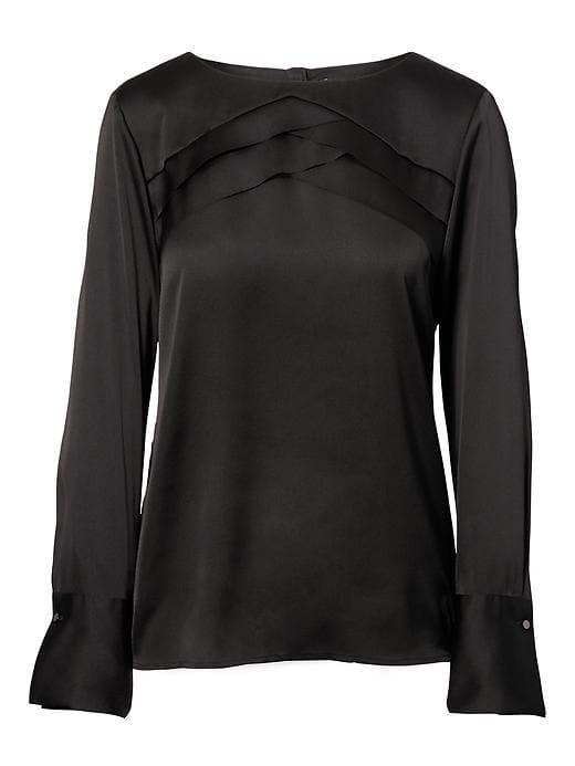 Banana Republic Womens Long Sleeve Folded Ruffle Top - Black