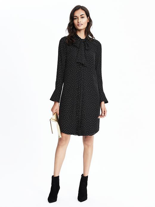 Banana Republic Womens Speckled Tie Neck Dresss Size L - Black
