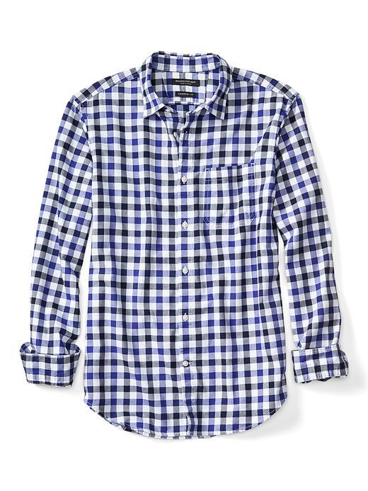 Banana Republic Mens Camden Fit Flannel Gingham Shirt - Blue Violet