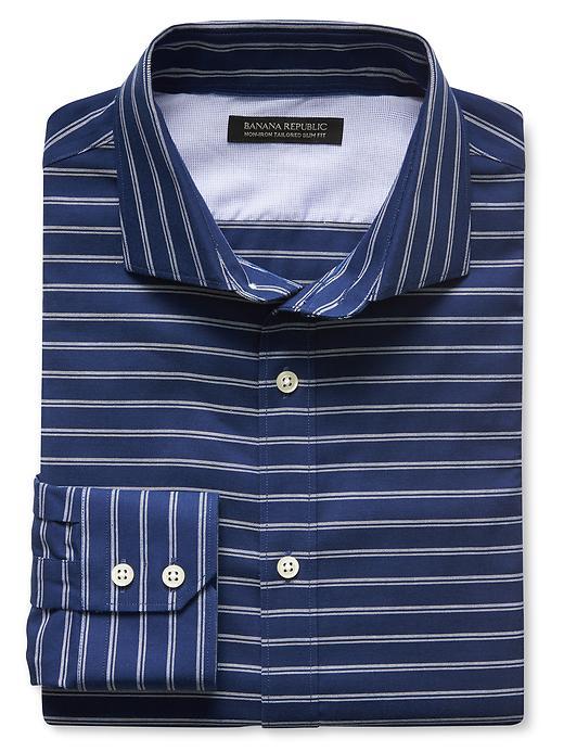 Banana Republic Tailored Slim Fit Non Iron Striped Shirt Size L Tall - Comet Blue