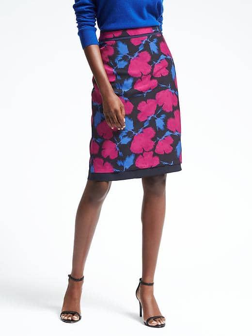 Banana Republic Womens Floral Midi Pencil Skirt - Bright Magenta