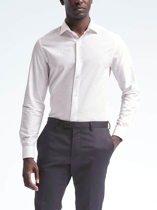 Banana Republic Mens Monogram Grant Fit Textured Shirt - White