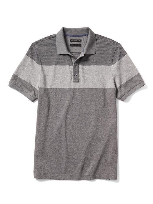 Banana Republic Mens Stripe Pique Polo - Jet Gray
