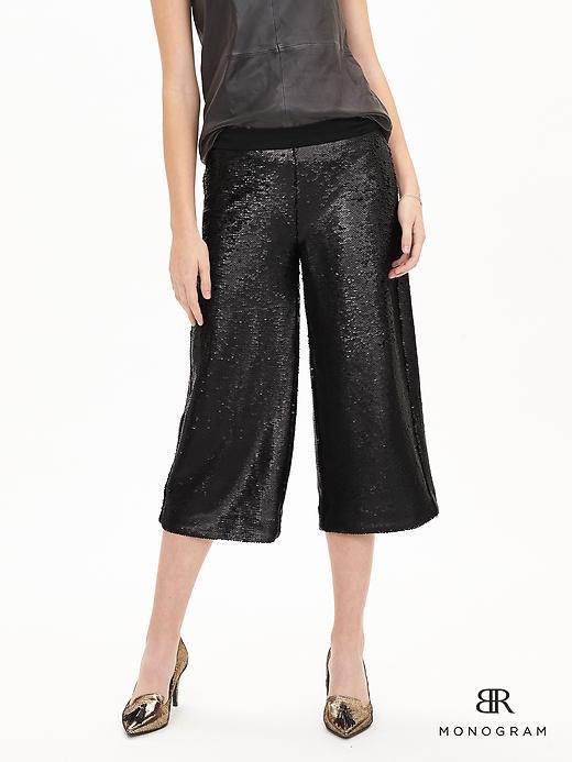 Banana Republic Womens Monogram Sequin Gaucho Pant Size 0 Regular - Matte Black
