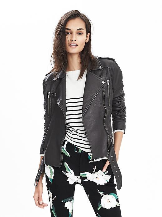 Banana Republic Womens Classic Leather Moto Jacket - Black