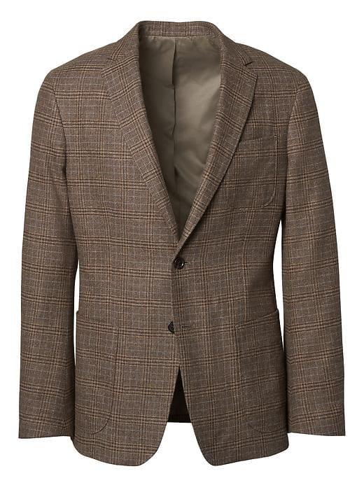 Banana Republic Mens Slim Brown Plaid Italian Cotton Blazer - Canyon Brown