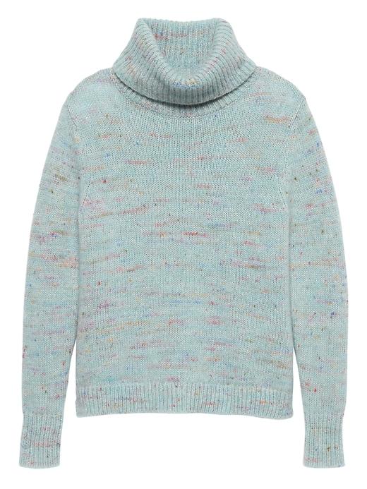 Banana Republic Womens Confetti Wool-blend Turtleneck Sweater Aqua Mint Green Size L