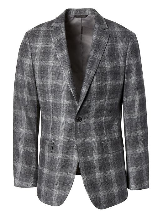 Banana Republic Mens Slim Gray Plaid Italian Wool Flannel Suit Jacket - Charcoal