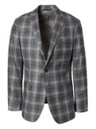 Banana Republic Mens Slim Gray Plaid Italian Wool Flannel Suit Jacket - Charcoal