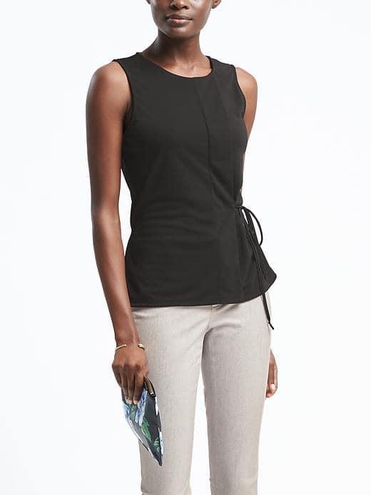 Banana Republic Womens Side Tie Sleeveless Jersey Top - Black