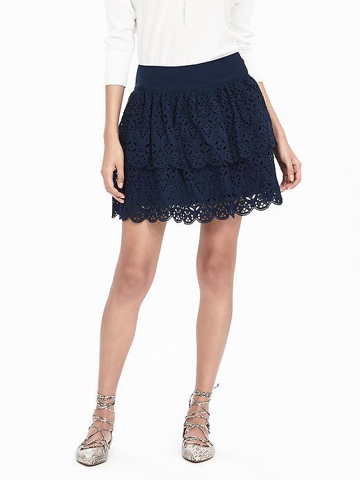 Banana Republic Womens Tiered Lace Skirt Size 0 - Preppy Navy