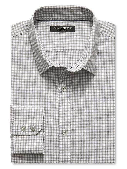 Banana Republic Mens Tailored Slim Fit Gray Gingham Flannel Shirt Size L Tall - Light Gray Heather