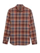 Banana Republic Mens Grant Slim-fit Luxe Flannel Plaid Shirt Novel Burgundy Size S