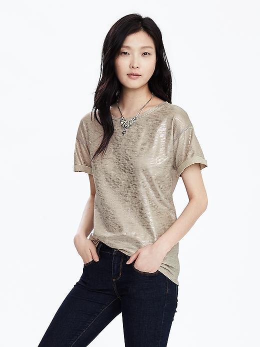 Banana Republic Womens Foil Roll Sleeve Tee Size L - Millstone