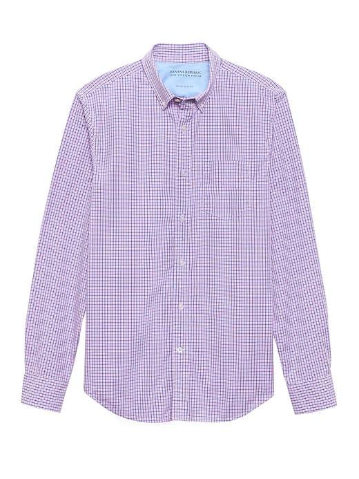 Banana Republic Mens Camden Standard-fit Luxe Poplin Check Shirt Pink Size Xxs