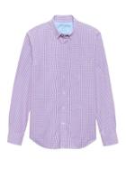 Banana Republic Mens Camden Standard-fit Luxe Poplin Check Shirt Pink Size Xxs