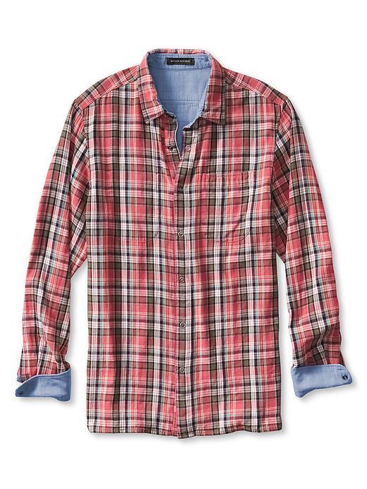 Banana Republic Mens Camden Fit Reversible Double Face Shirt Size L Tall - Bright Red