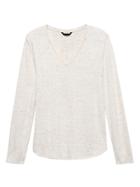 Banana Republic Womens Luxespun Long-sleeve V-neck T-shirt Oatmeal Size Xs