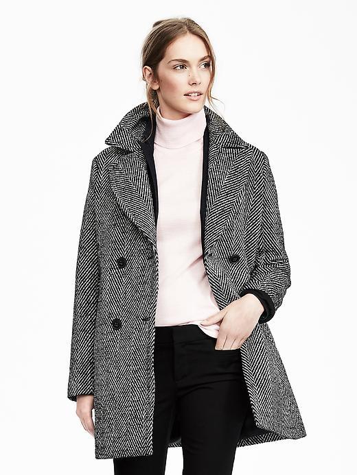 Banana Republic Chevron Jacquard Peacoat Size L Petite - Black/white